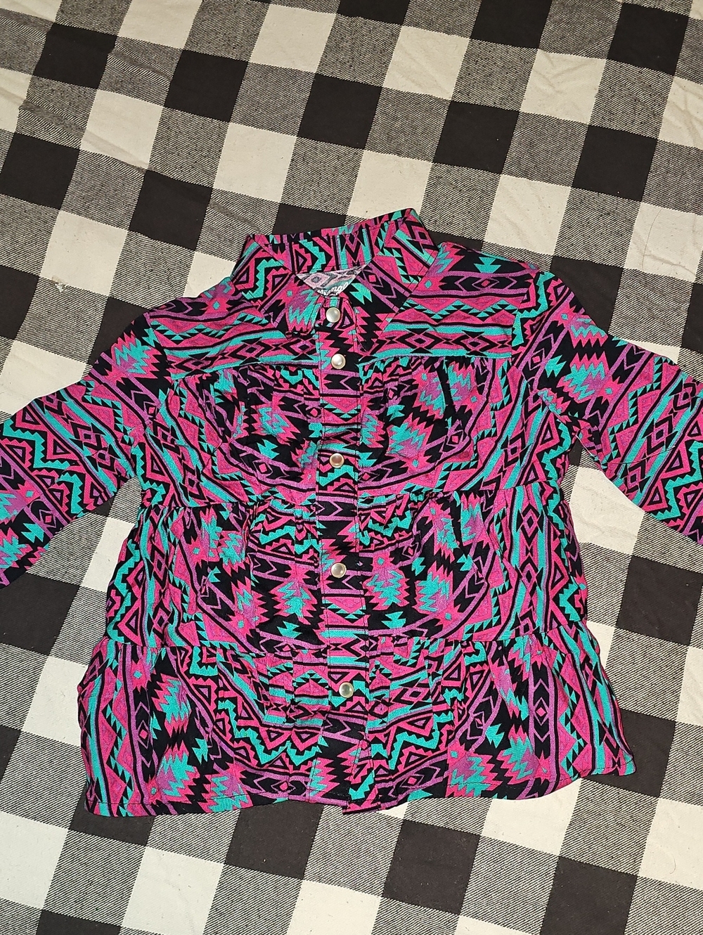 Wrangler Pink & Teal Aztec Button-Down Tunic Shirt